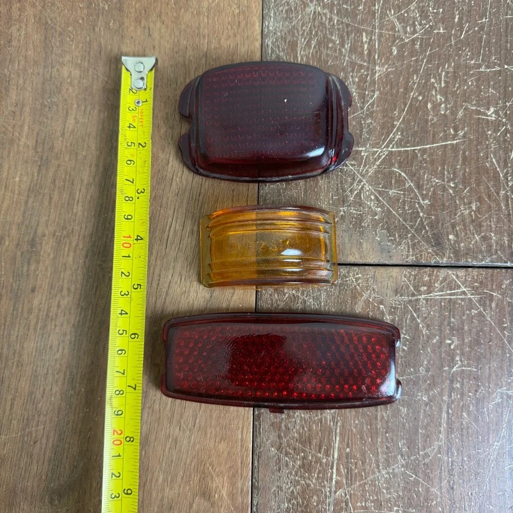 Set of 3 Vintage Pressed Glass Vehicle Light Lens Cover Blinker Brake Red Orange